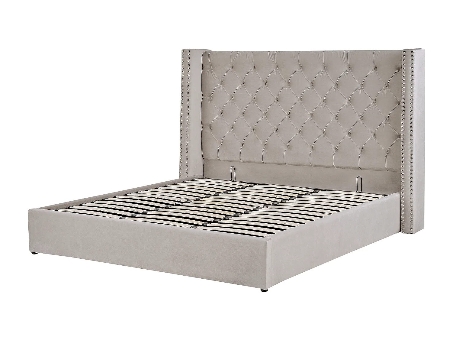 Cama baú Veludo LUBBON 180 x 200 cm Cinzento claro