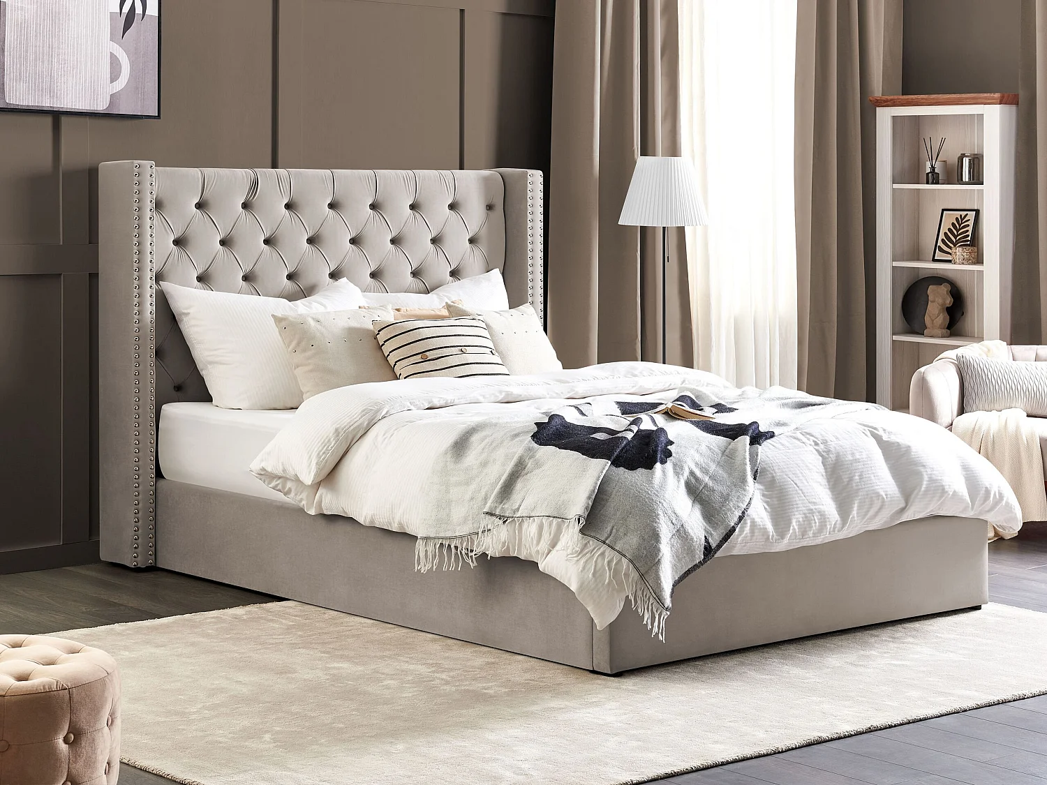 Bett mit Stauraum Samtstoff LUBBON 180 x 200 cm Hellgrau
