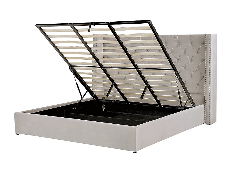 Letto contenitore Velluto LUBBON 180 x 200 cm Grigio chiaro