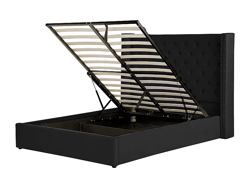 Lit ottoman Velours LUBBON 160 x 200 cm Noir