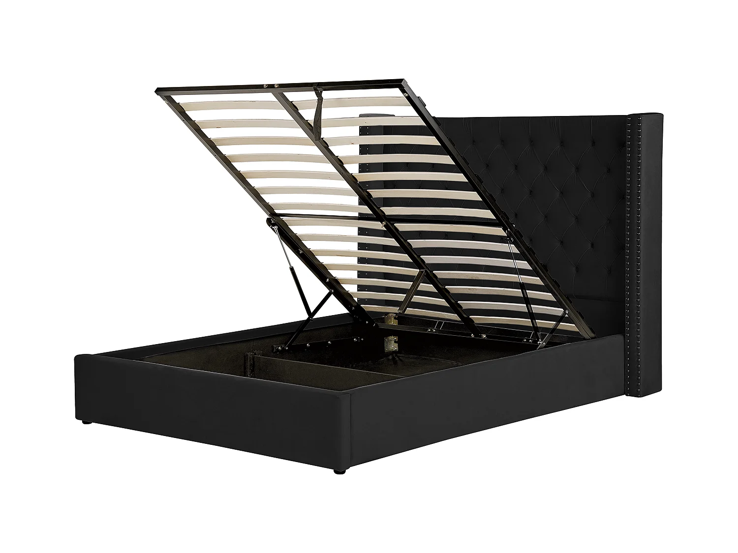 Cama con almacenaje Terciopelo LUBBON 160 x 200 cm Negro