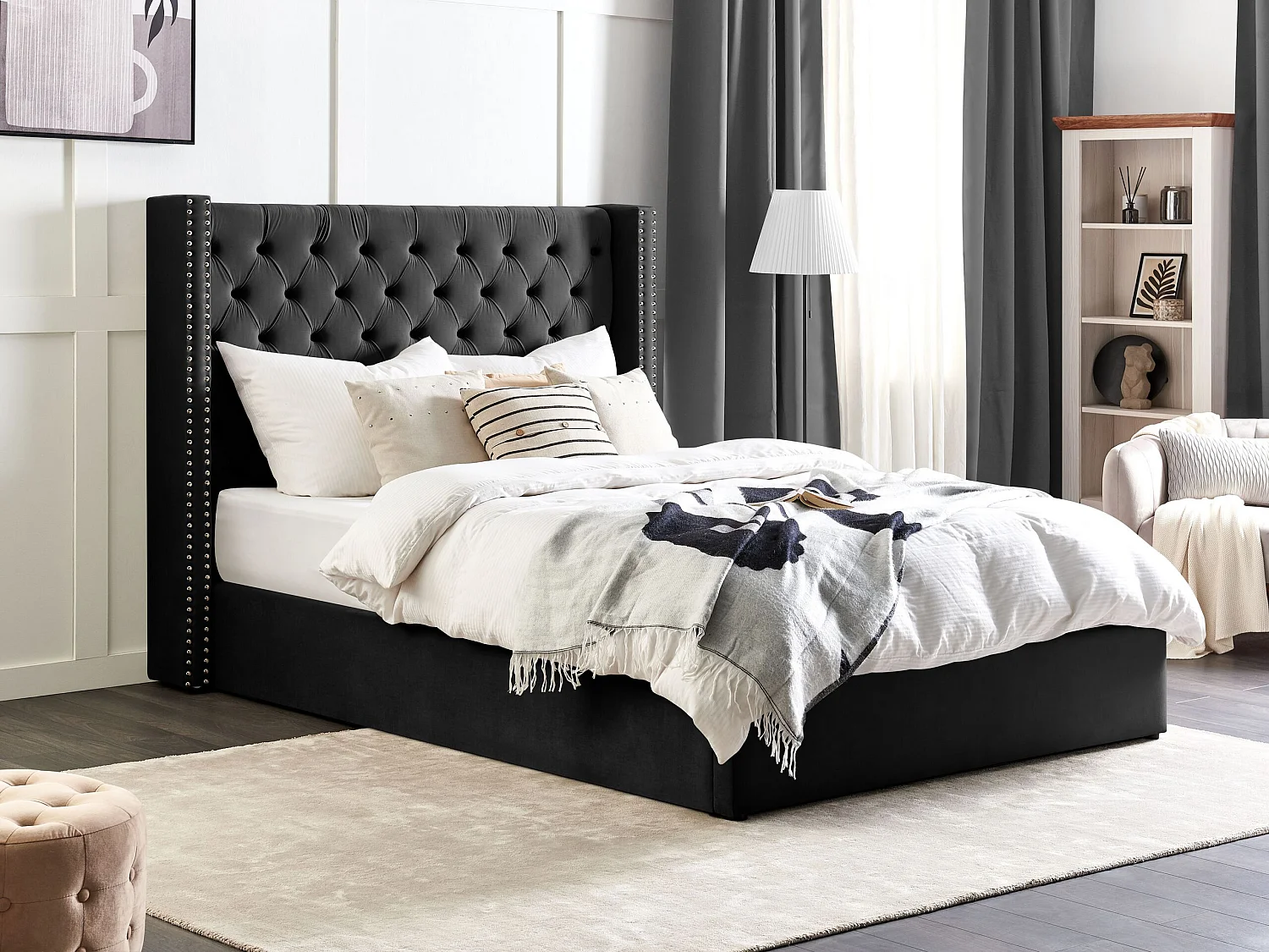 Lit ottoman Velours LUBBON 160 x 200 cm Noir
