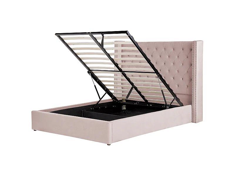 Letto con ottomano Velluto LUBBON 160 x 200 cm Rosa pastello Rosa