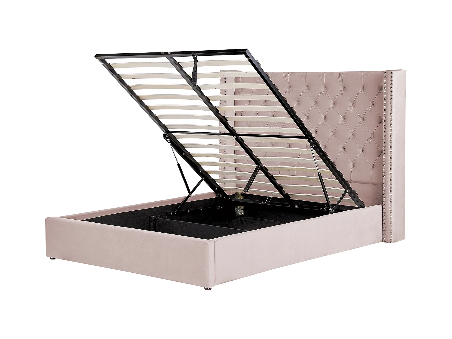 Bed met opbergruimte Fluweel LUBBON 160 x 200 cm Pastelroze Roze