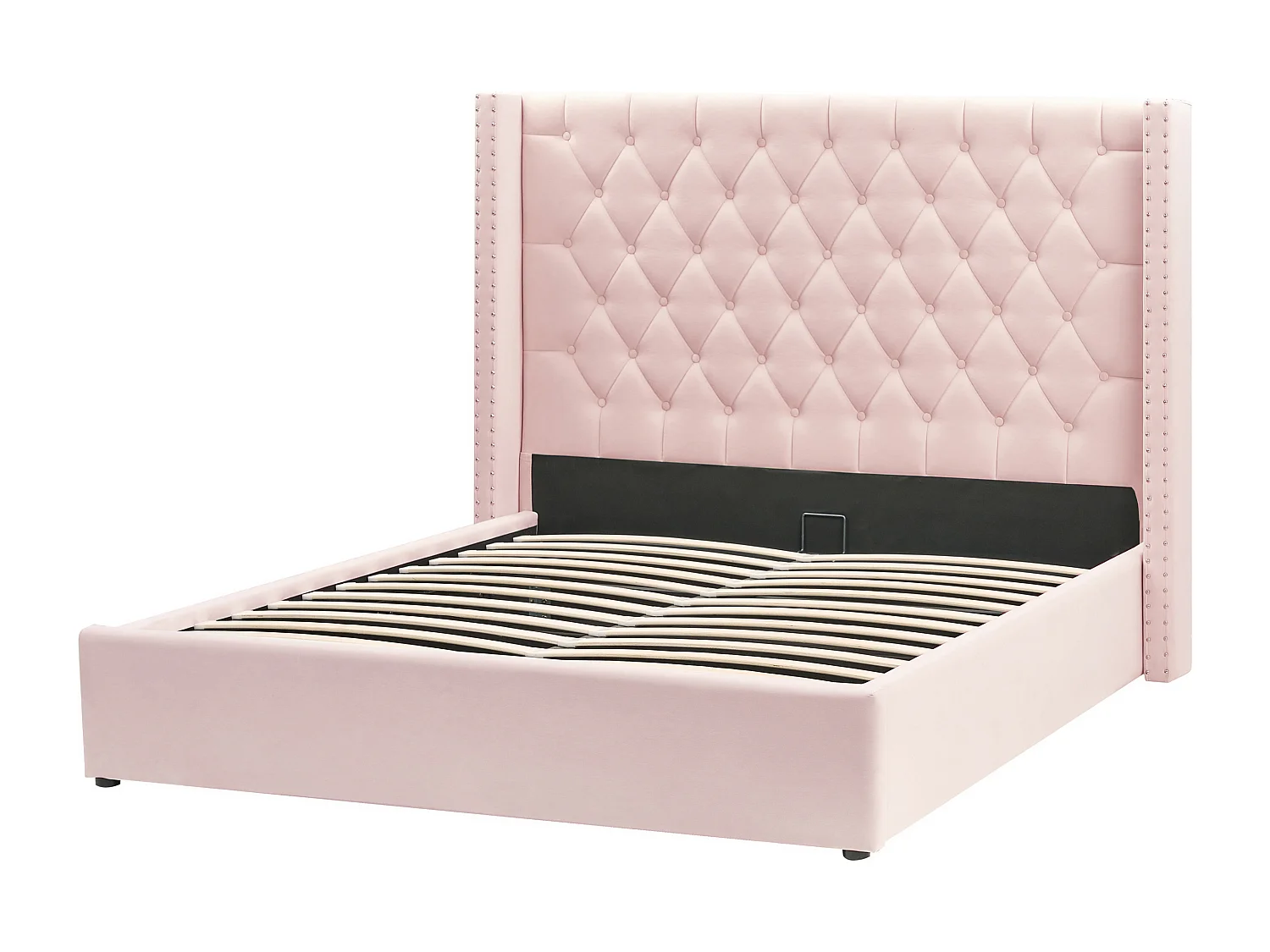 Lit ottoman Velours LUBBON 160 x 200 cm Rose pastel Rose