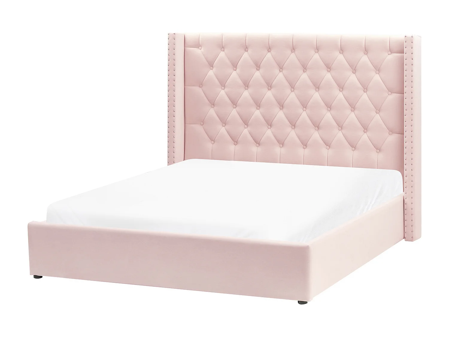 Lit ottoman Velours LUBBON 160 x 200 cm Rose pastel Rose