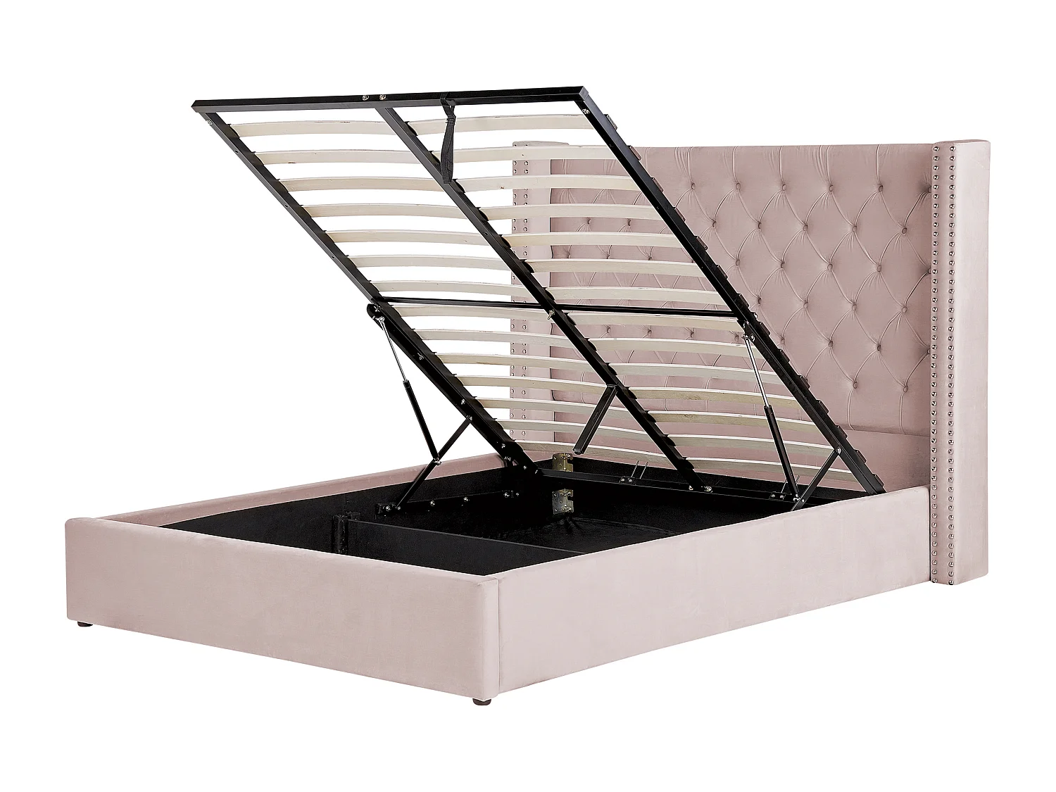 Lit ottoman Velours LUBBON 160 x 200 cm Rose pastel Rose