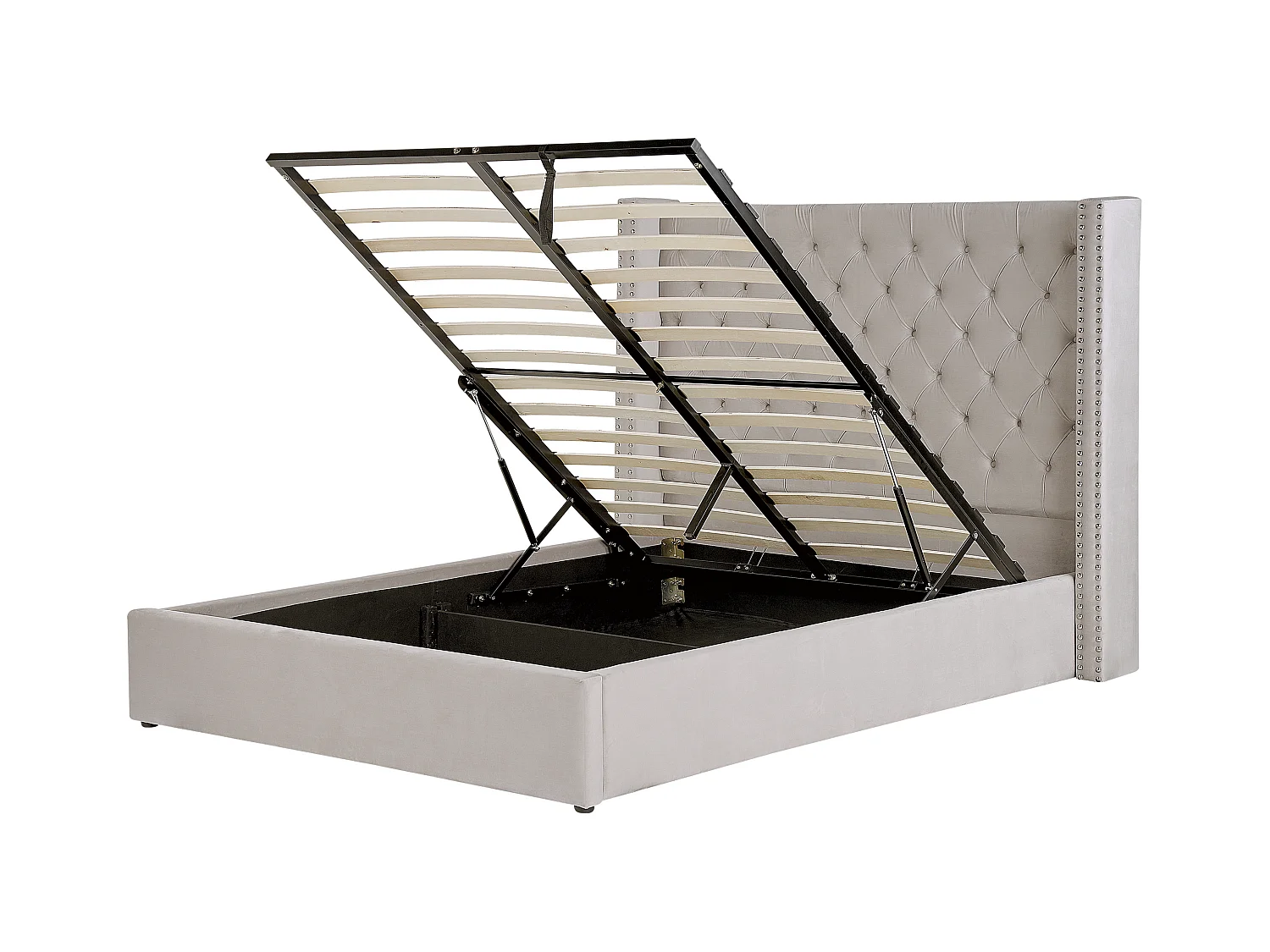 Polsterbett Samtstoff hohes Kopfteil helles Grau 160 x 200 cm Bettkasten Lubbon