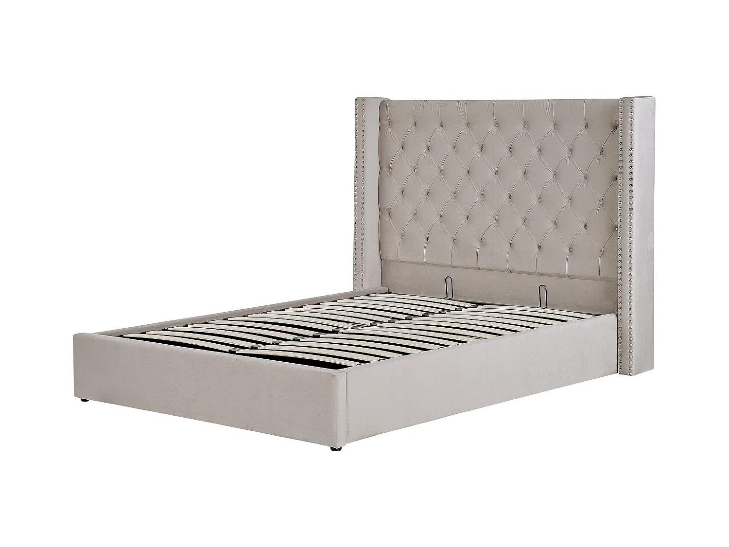 Lit ottoman Velours LUBBON 160 x 200 cm Gris clair