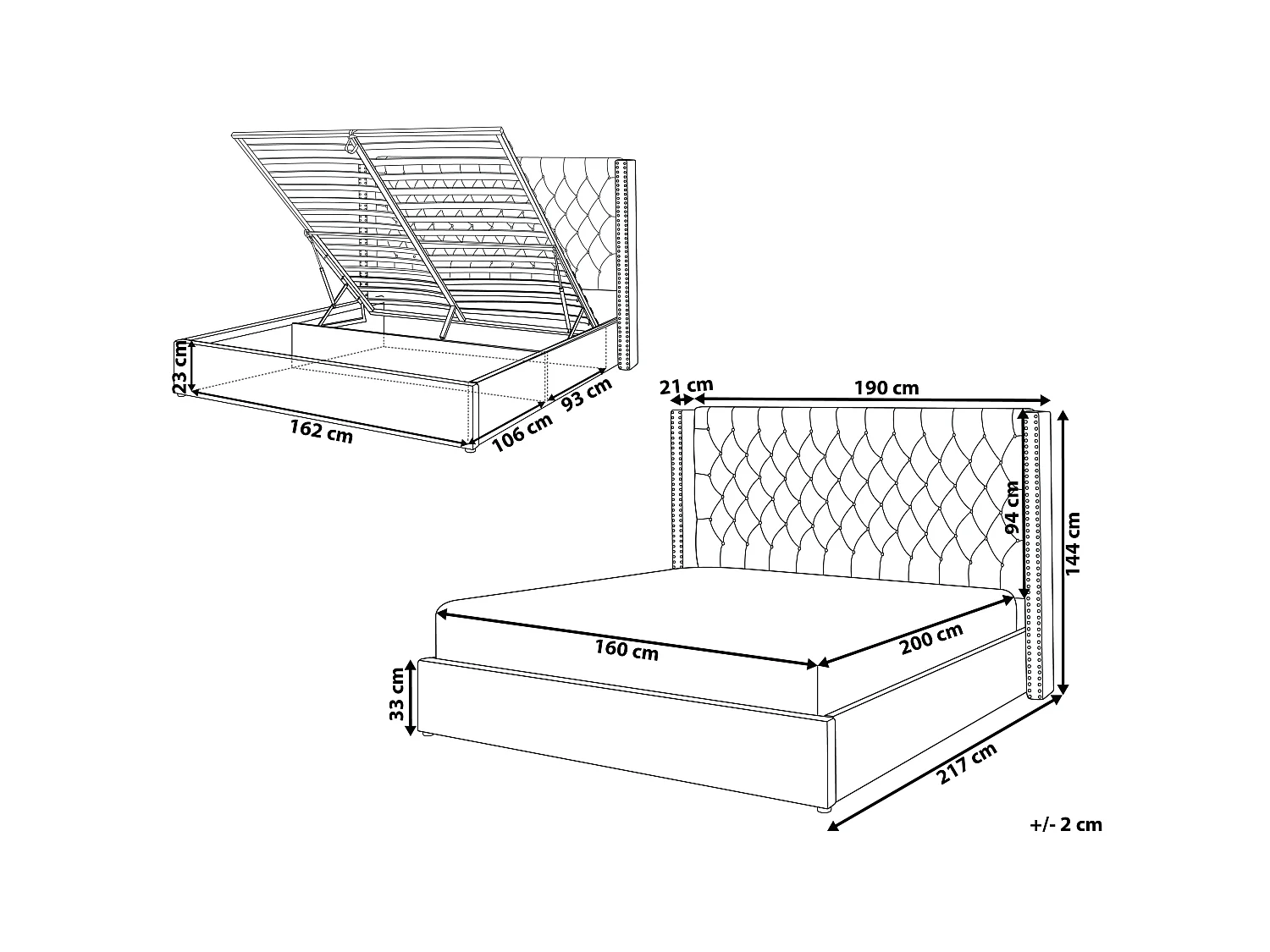 Bed met opbergruimte Fluweel LUBBON 160 x 200 cm Lichtgrijs