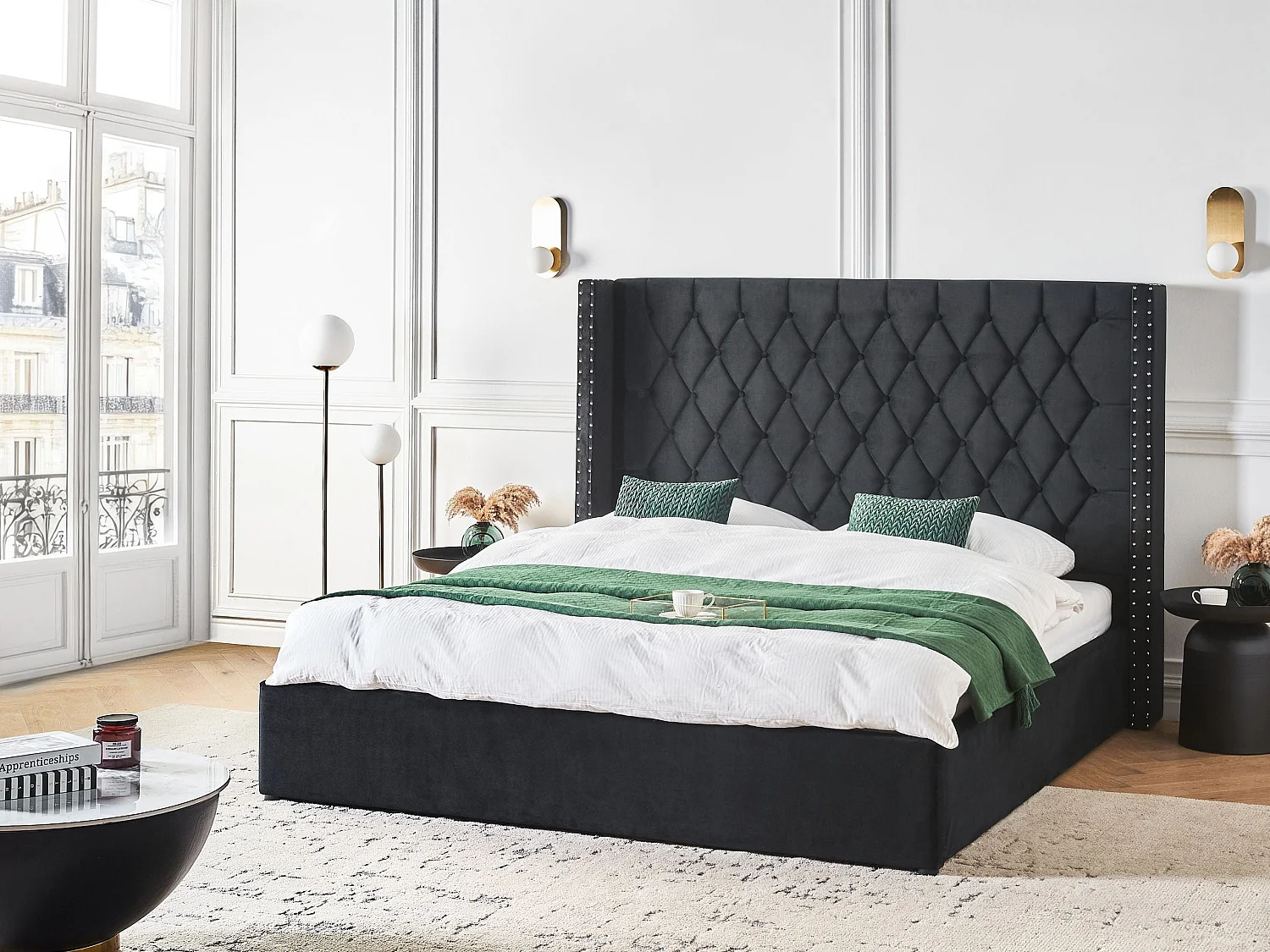 Lit ottoman Velours LUBBON 180 x 200 cm Noir
