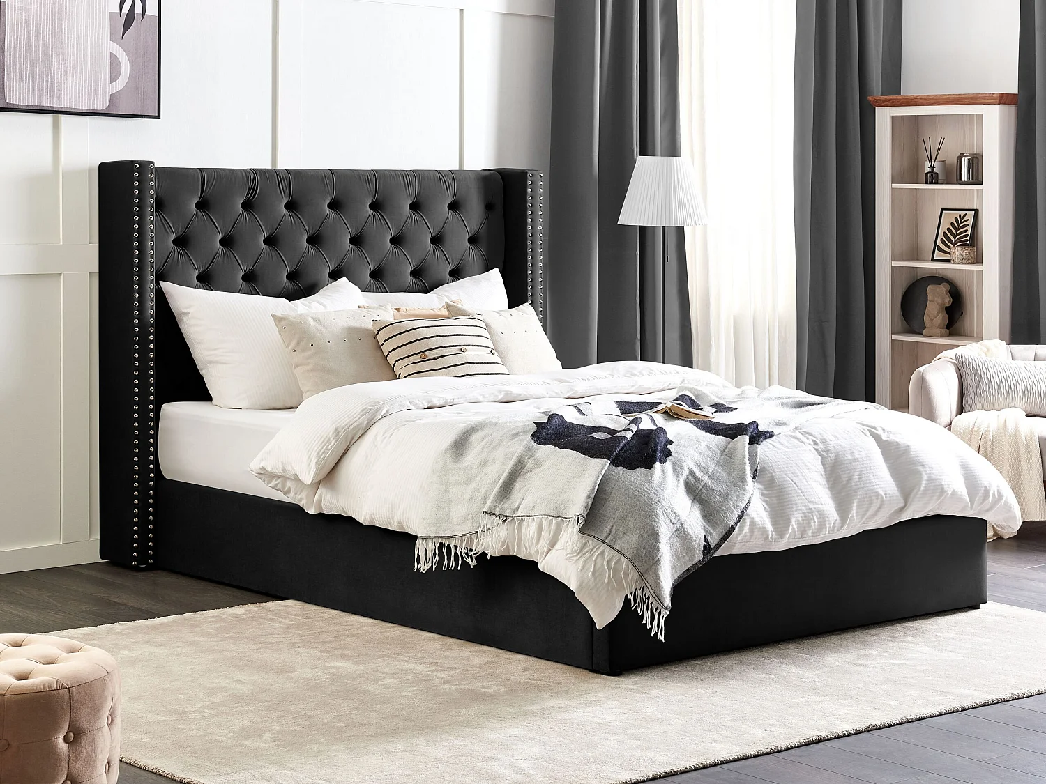 Lit ottoman Velours LUBBON 180 x 200 cm Noir