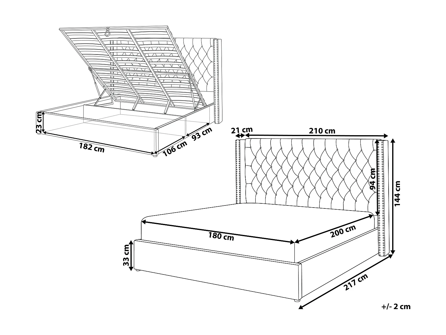 Bed met opbergruimte Fluweel LUBBON 180 x 200 cm Zwart