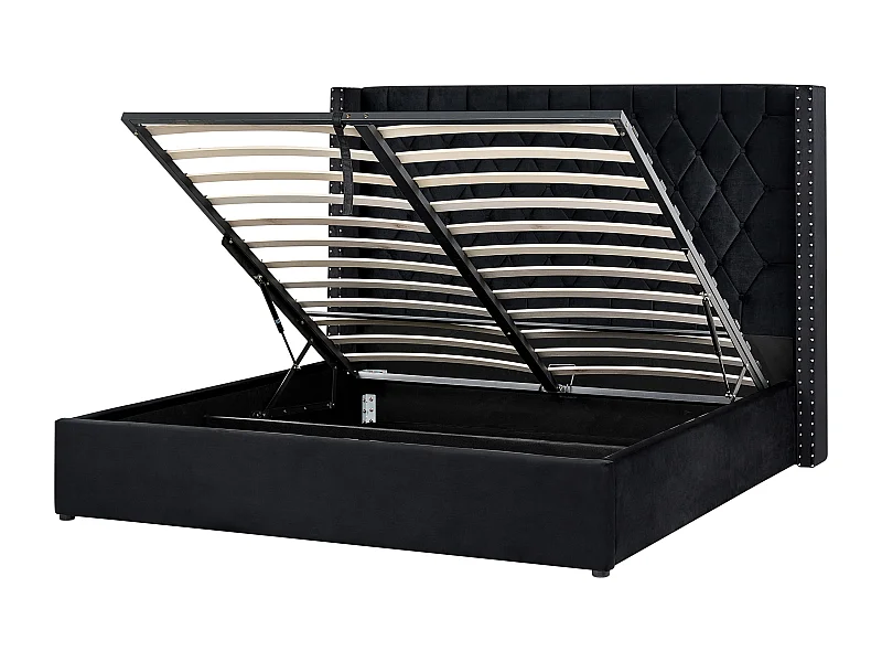 Lit ottoman Velours LUBBON 180 x 200 cm Noir