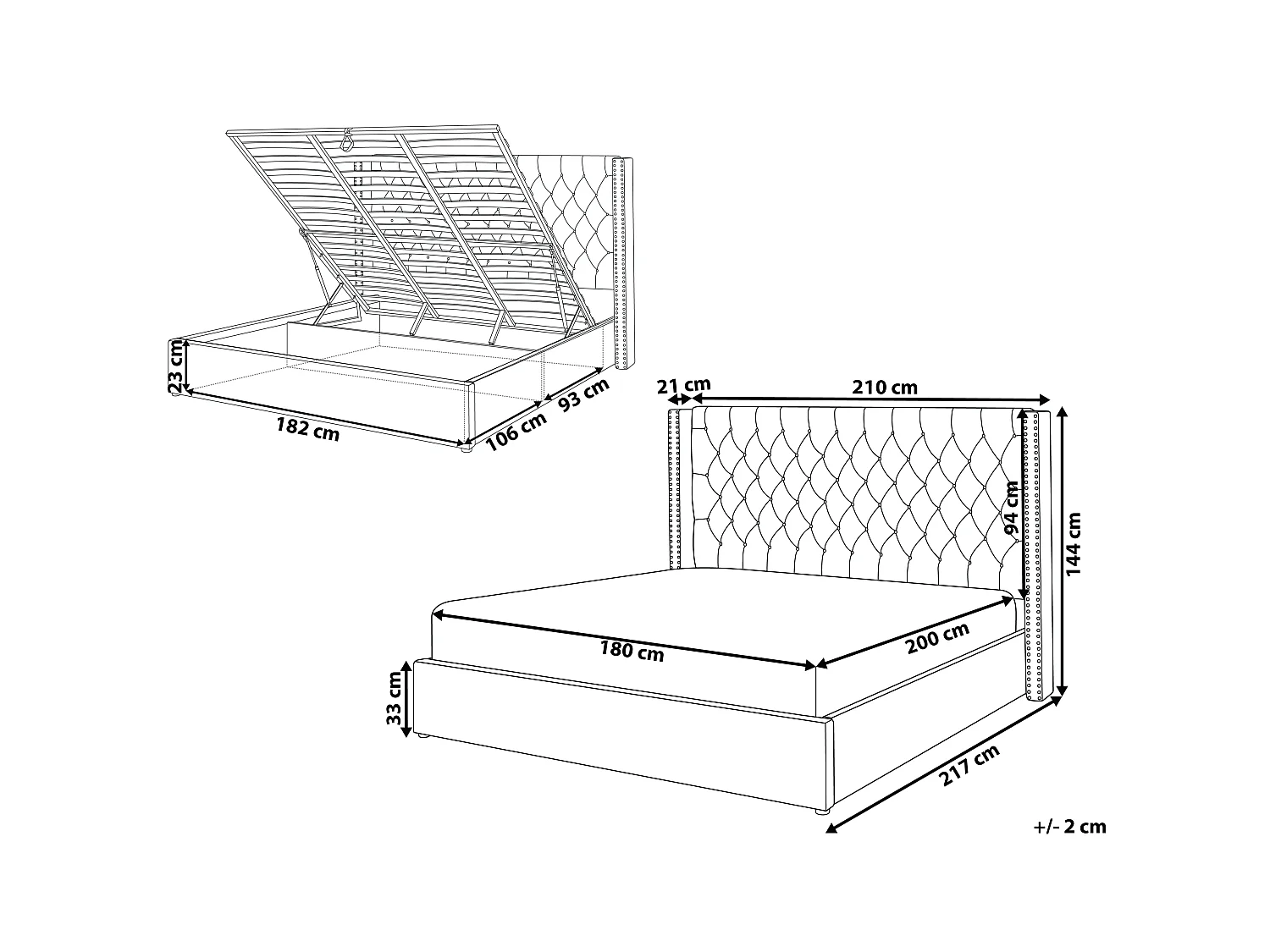 Lit ottoman Velours LUBBON 180 x 200 cm Rose pastel Rose