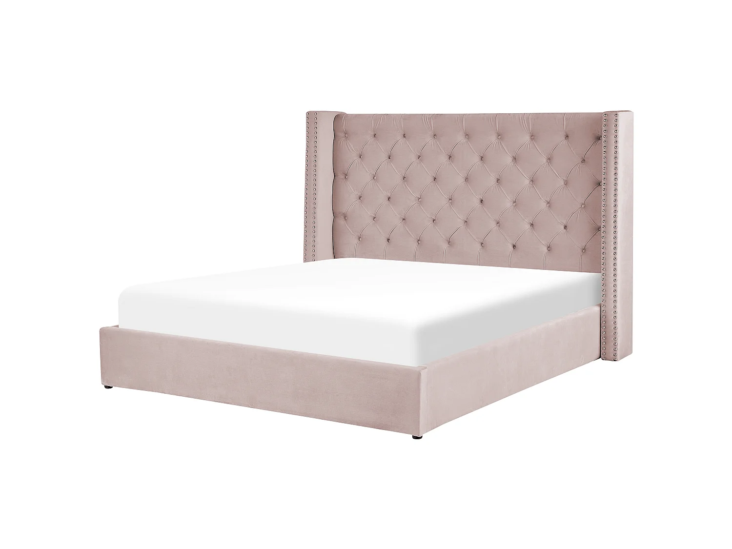 Lit ottoman Velours LUBBON 180 x 200 cm Rose pastel Rose