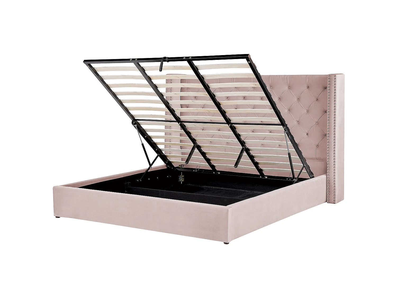 Lit ottoman Velours LUBBON 180 x 200 cm Rose pastel Rose