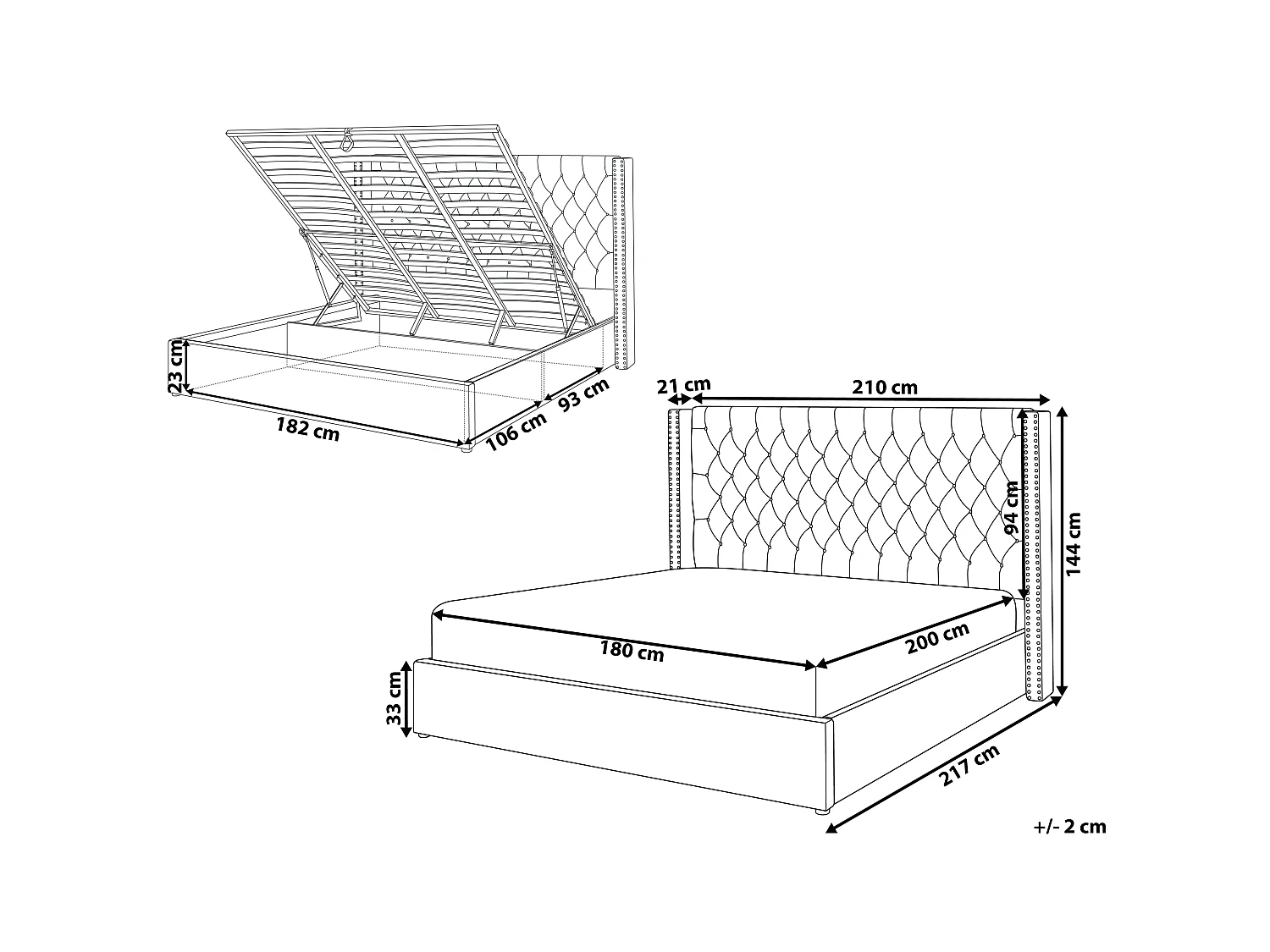 Lit ottoman Velours LUBBON 180 x 200 cm Rose pastel Rose