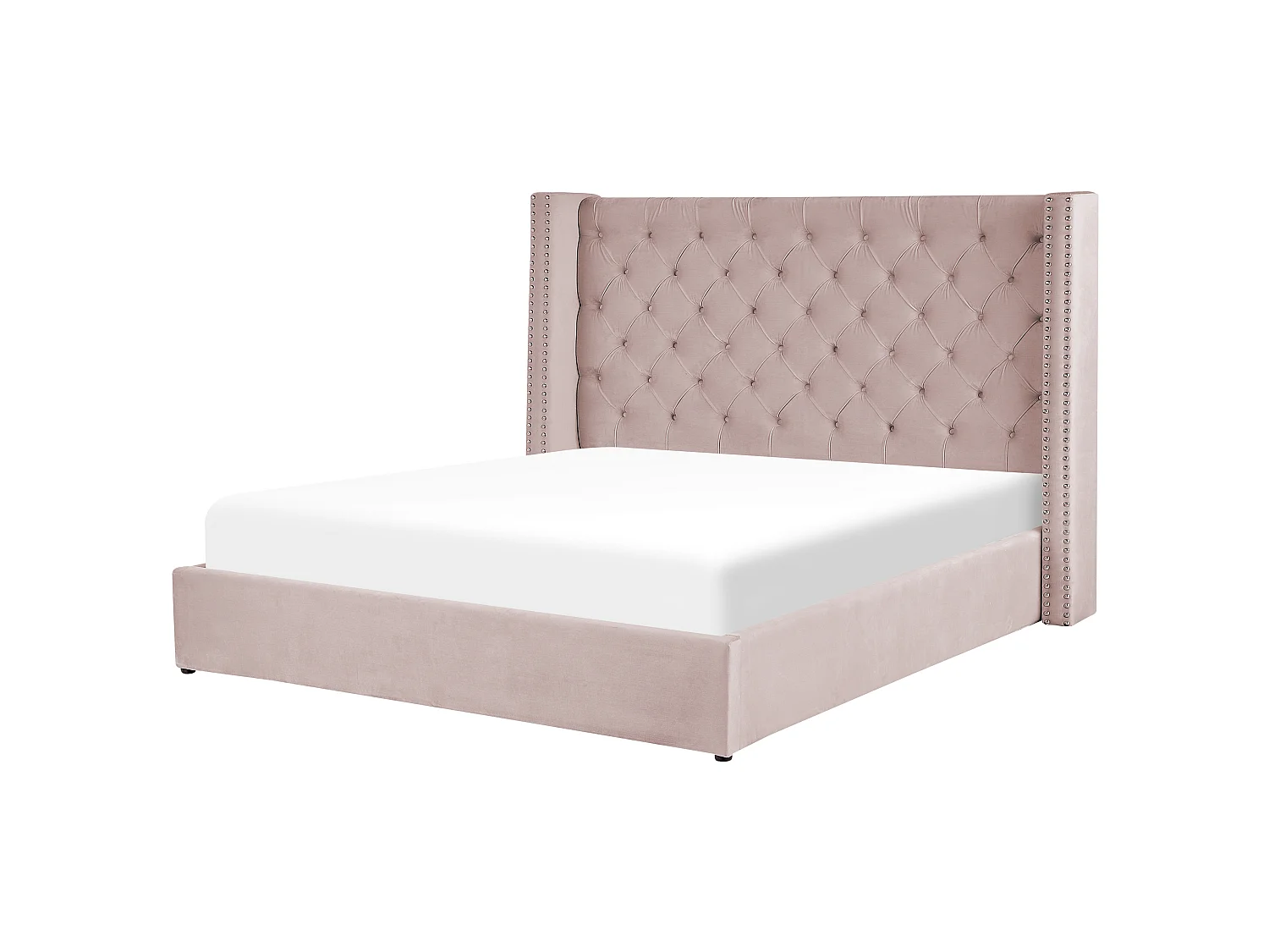 Lit ottoman Velours LUBBON 180 x 200 cm Rose pastel Rose