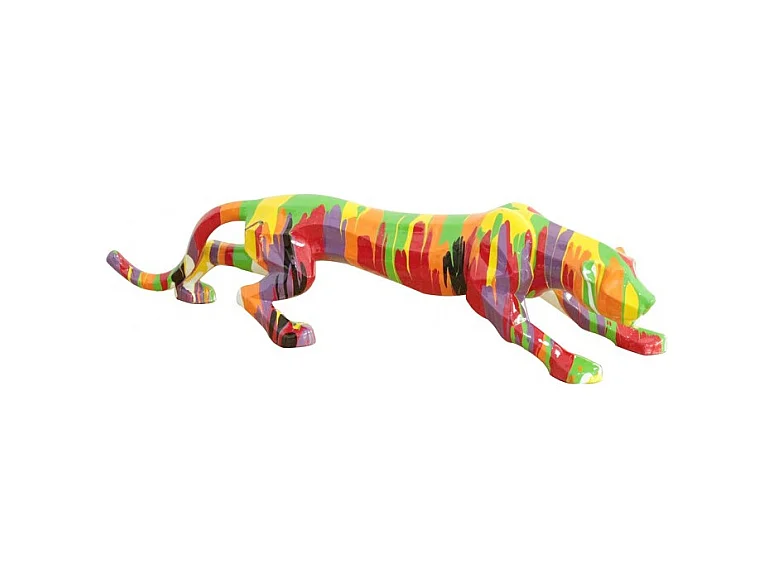 Statue panthère avec coulures peintures multicolores L90 cm - PANTHERA