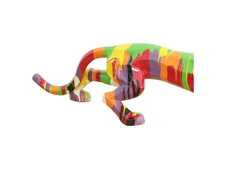 Statue panthère avec coulures peintures multicolores L90 cm - PANTHERA