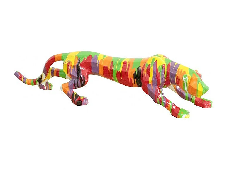 Statue panthère avec coulures peintures multicolores L90 cm - PANTHERA