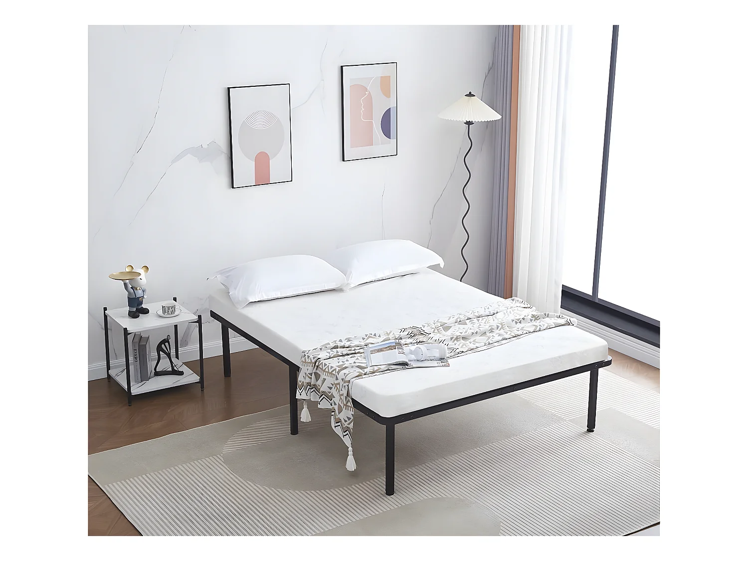 Estrado de ripas de ferro e madeira para colchão 140 x 190 cm com pés - 13 ripas