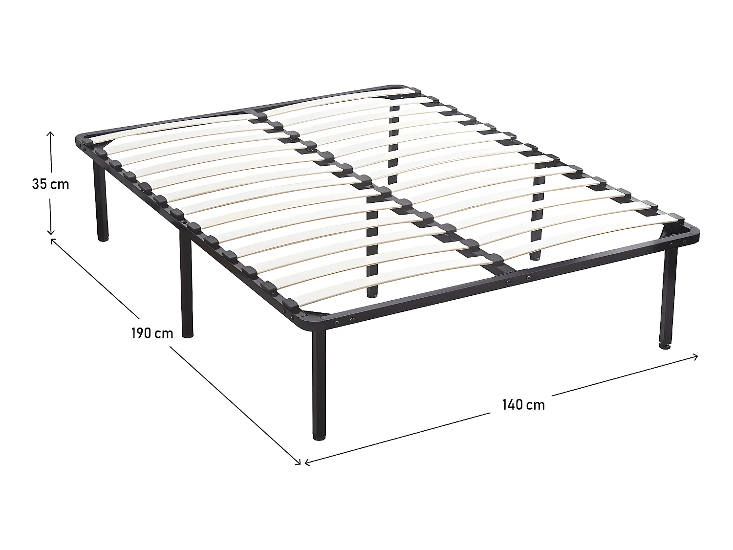 Estrado de ripas de ferro e madeira para colchão 140 x 190 cm com pés - 13 ripas