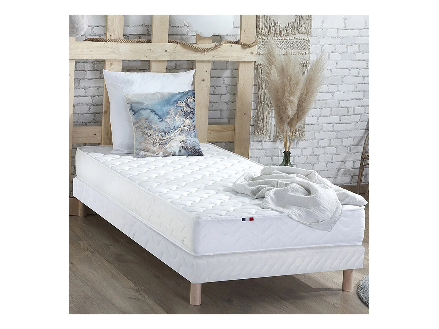 Sommier tapissier à lattes blanc Made in France Dimensions - 80 x 200 cm