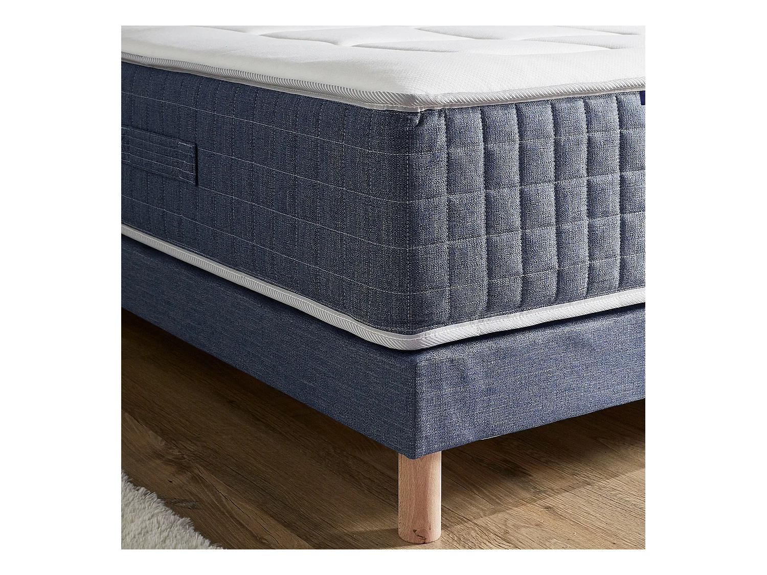 Sommier tapissier à lattes bleu denim made in France Dimensions - 2x80 x 200 cm