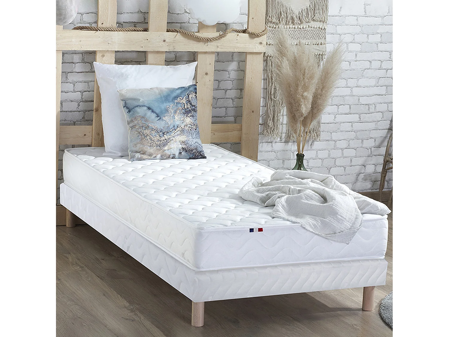 Sommier tapissier à lattes blanc Made in France Dimensions - 90 x 190 cm