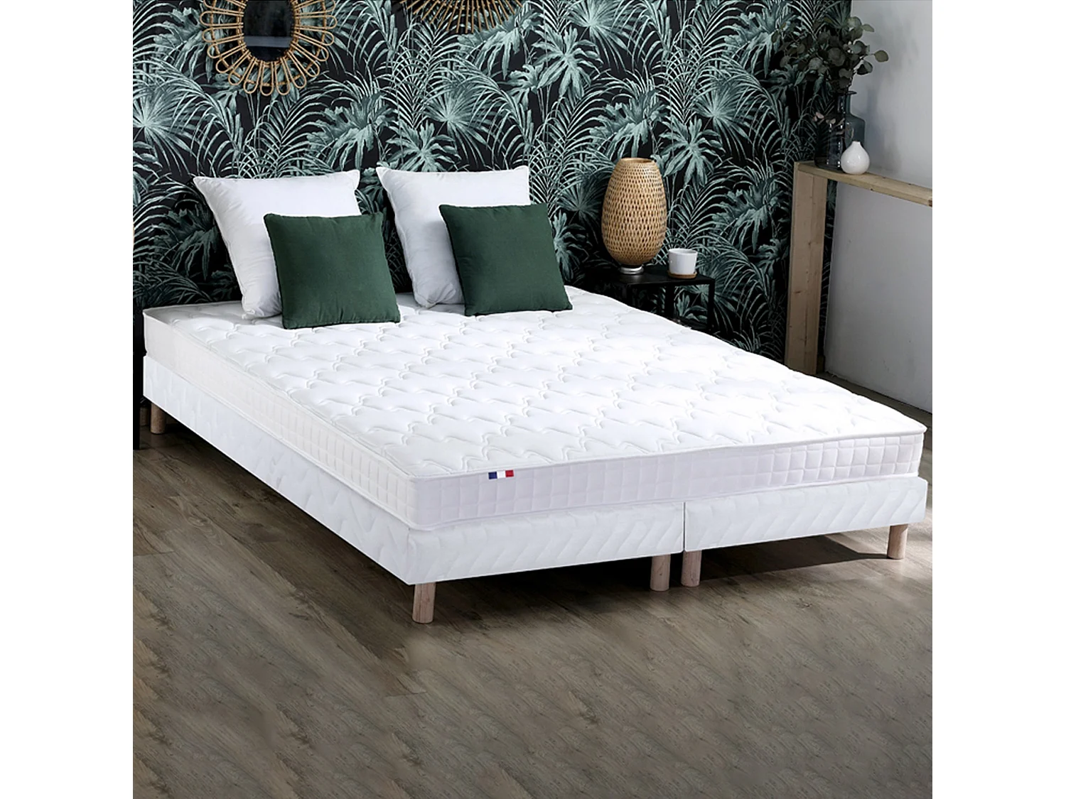 Sommier tapissier à lattes blanc Made in France Dimensions - 2x90 x 200 cm