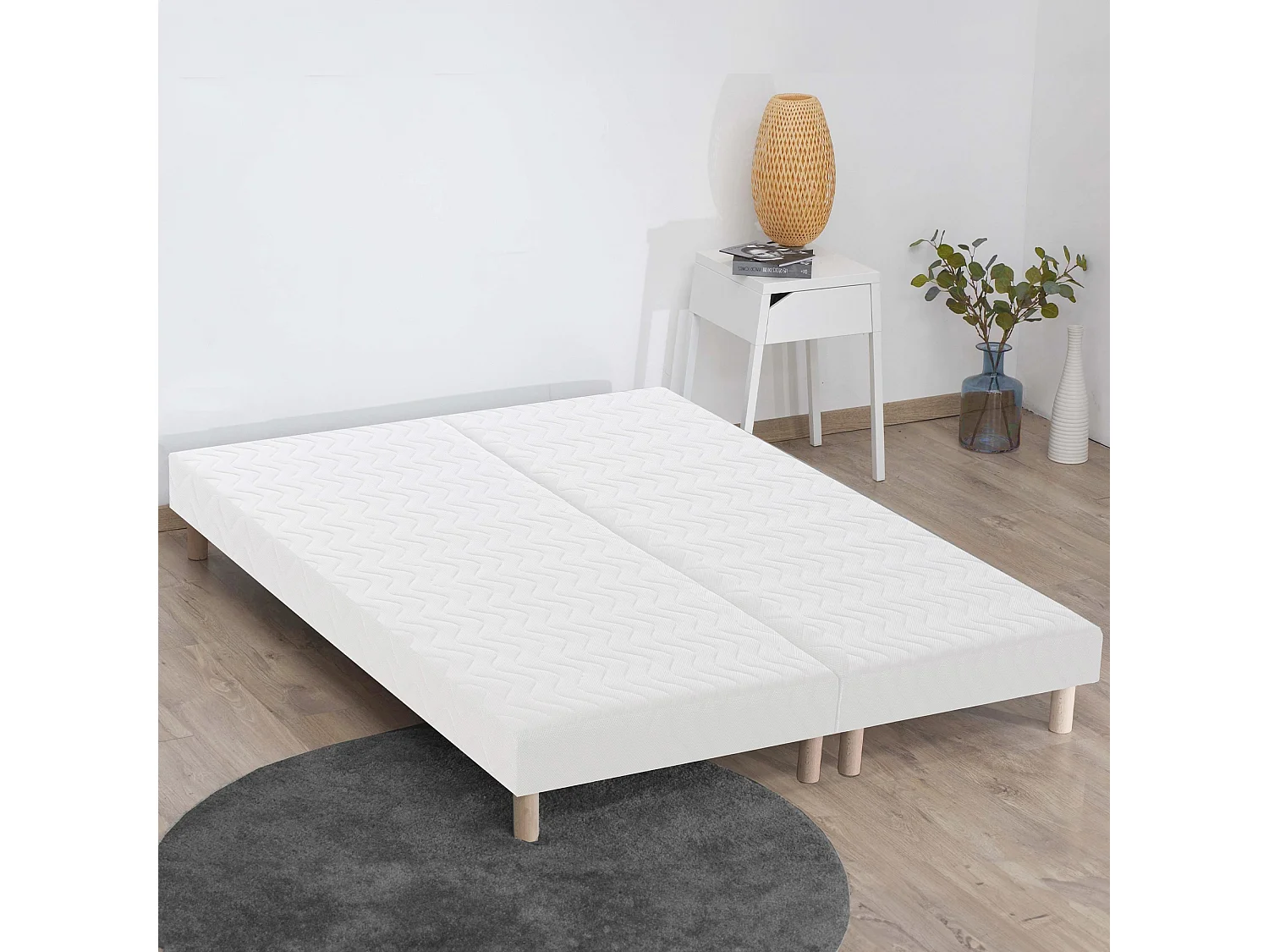 Sommier tapissier à lattes blanc Made in France Dimensions - 2x90 x 200 cm