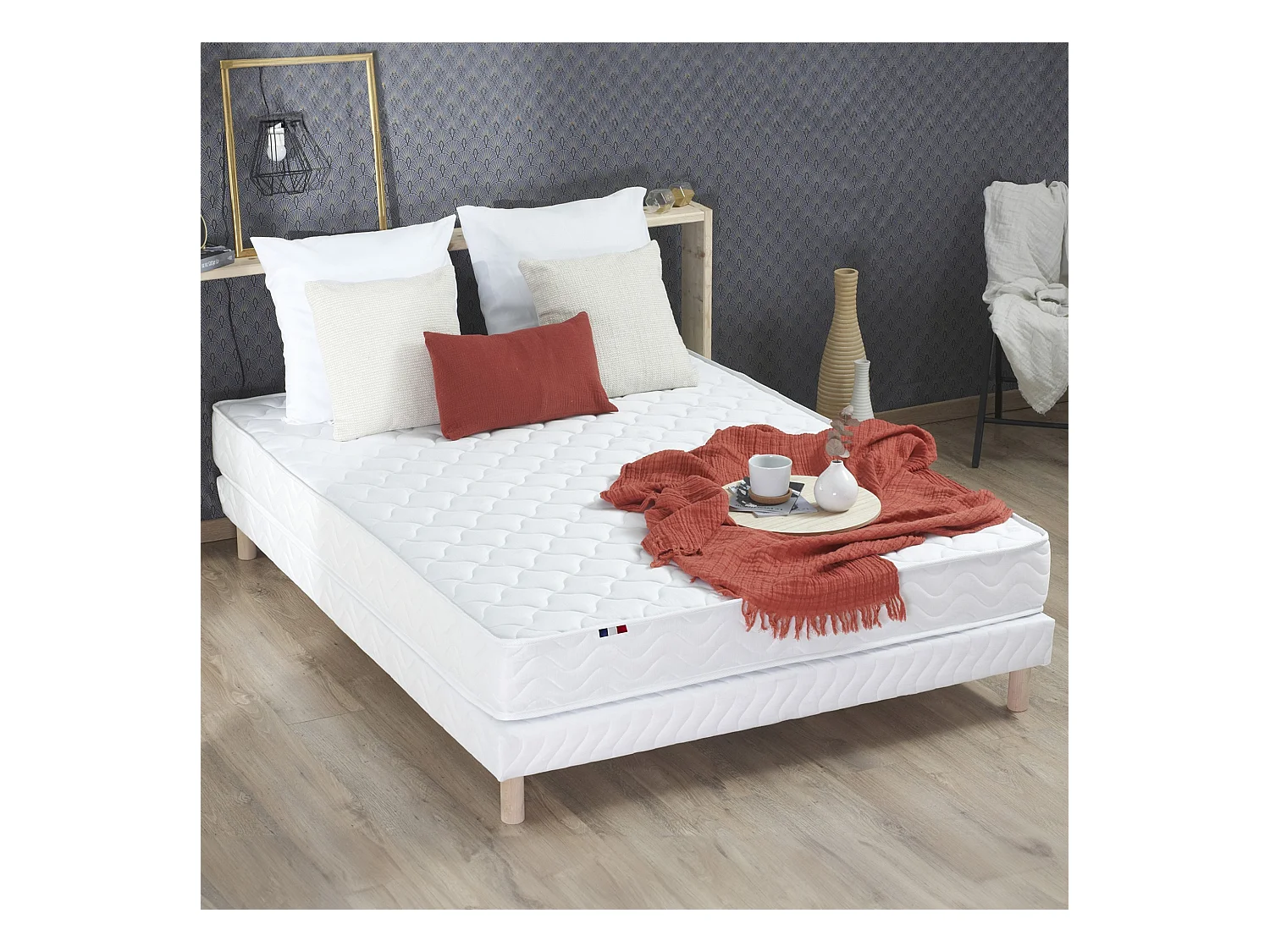 Sommier tapissier à lattes blanc Made in France Dimensions - 140 x 190 cm