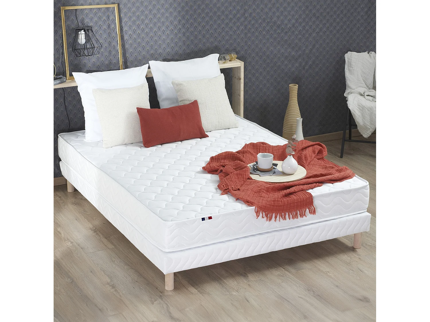 Sommier tapissier à lattes blanc Made in France Dimensions - 140 x 190 cm