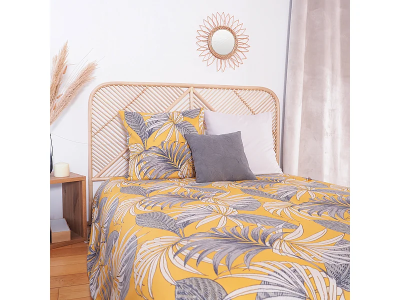 Parure de lit 240x220 cm Microfibre 50% recyclée AQUILIE Jaune 3 pièces