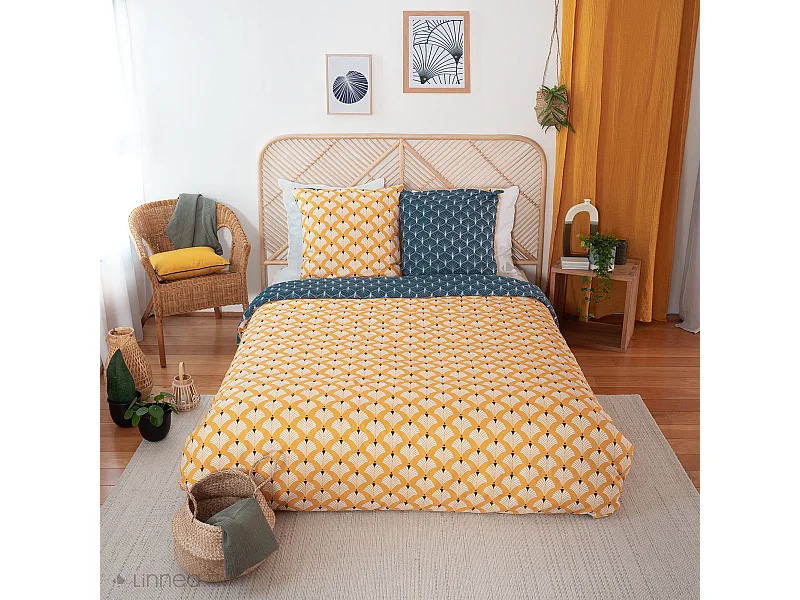 Parure de lit 240x220 cm microfibre PANIA jaune 3 pièces