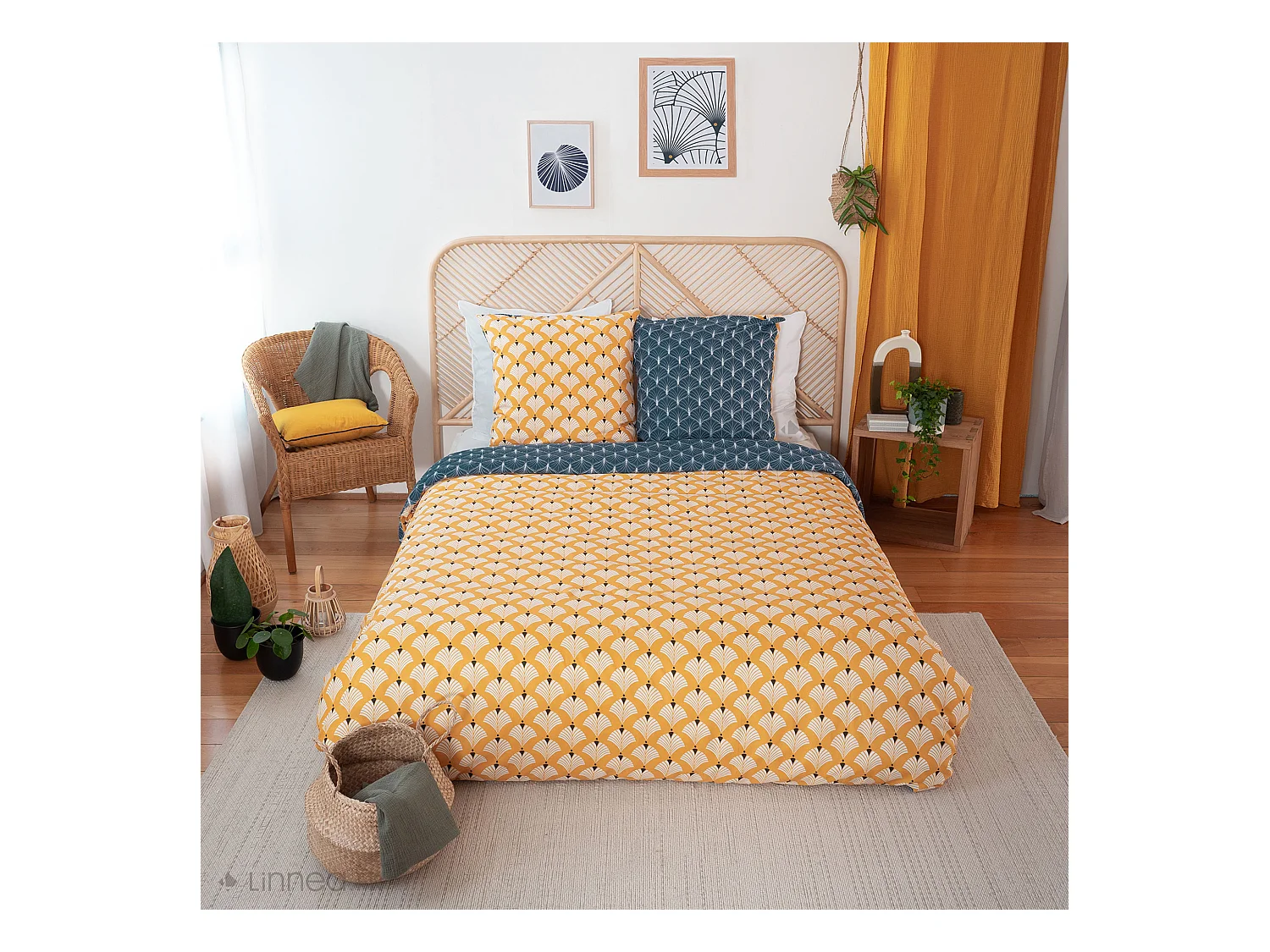 Parure de lit 240x220 cm microfibre PANIA jaune 3 pièces