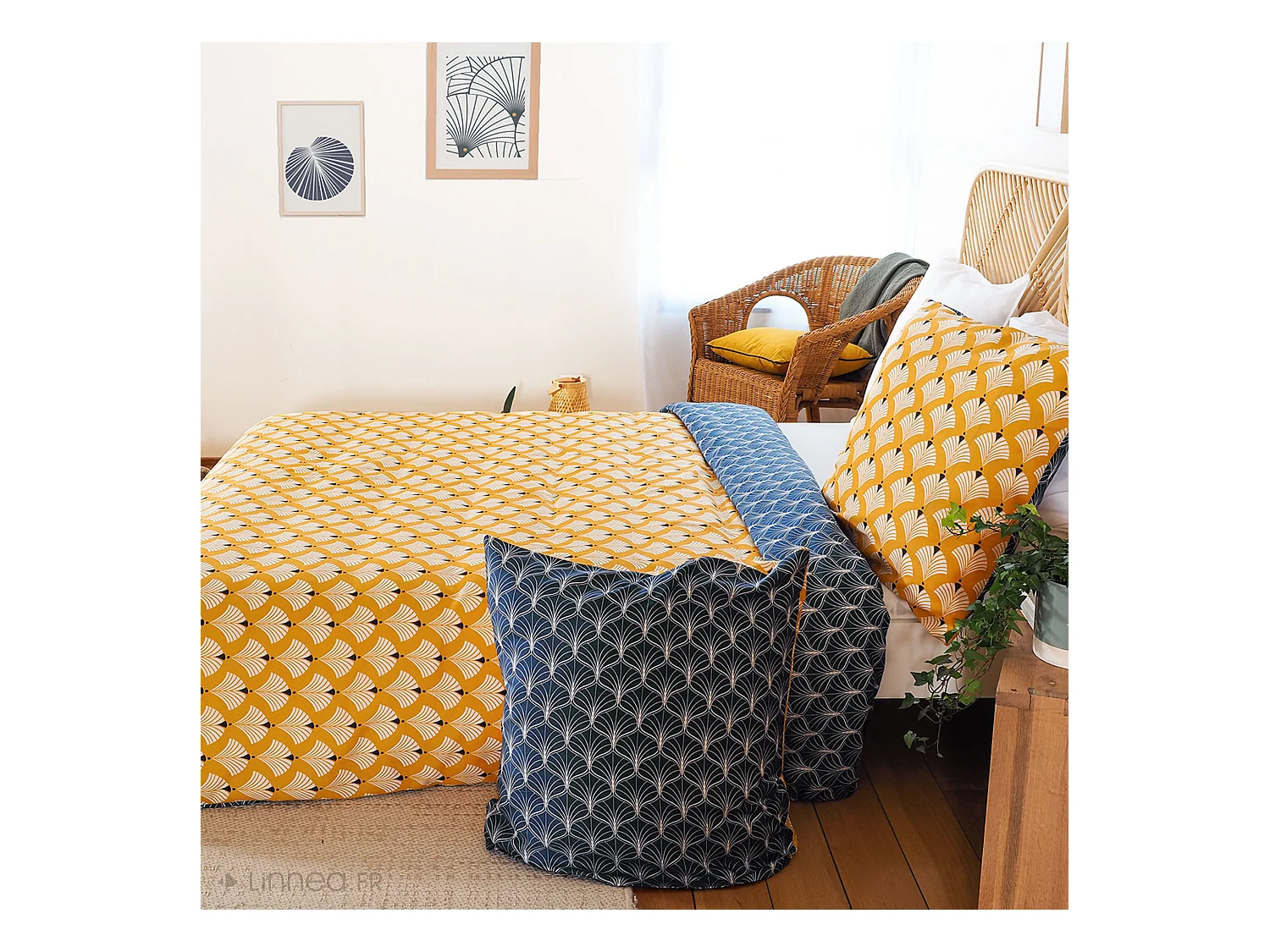 Parure de lit 240x220 cm microfibre PANIA jaune 3 pièces