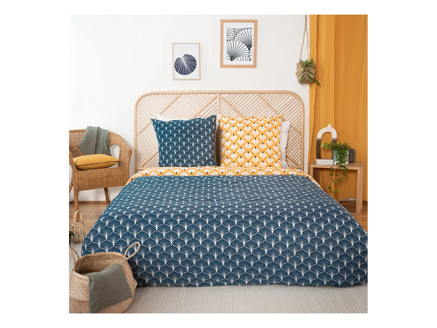 Parure de lit 240x220 cm microfibre PANIA jaune 3 pièces