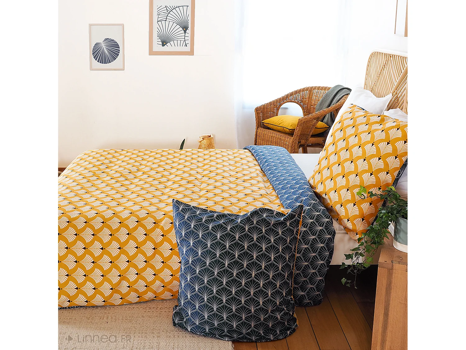 Parure de lit 240x220 cm microfibre PANIA jaune 3 pièces