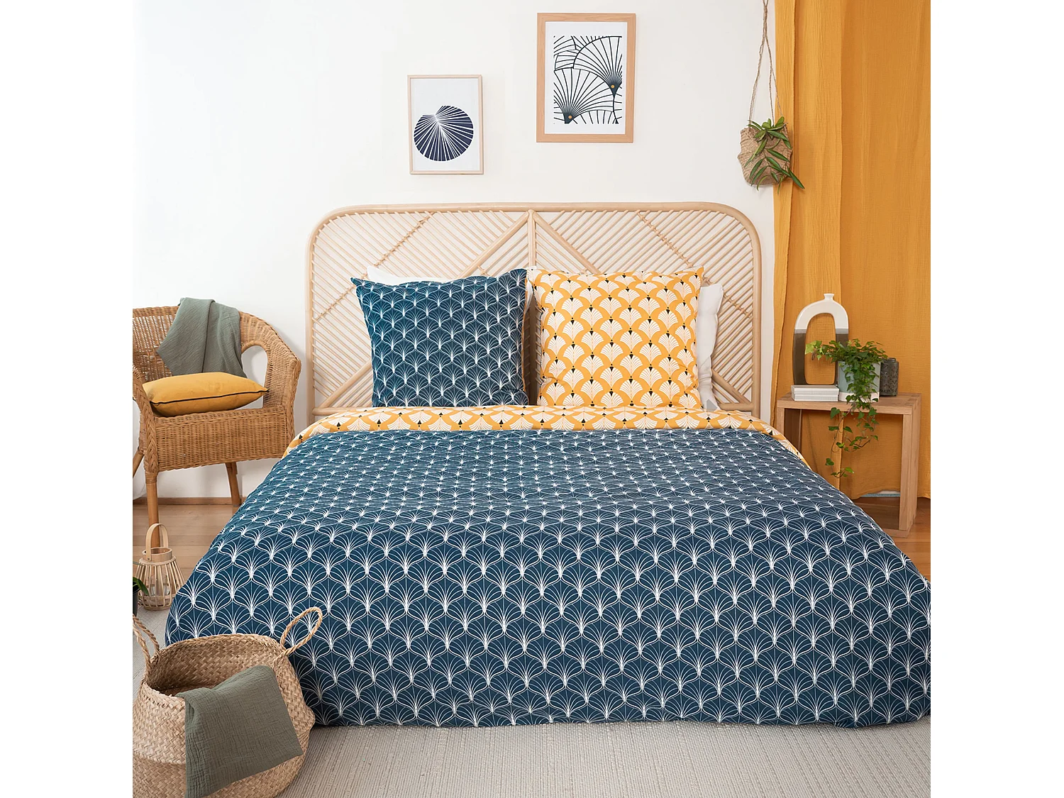 Parure de lit 240x220 cm microfibre PANIA jaune 3 pièces