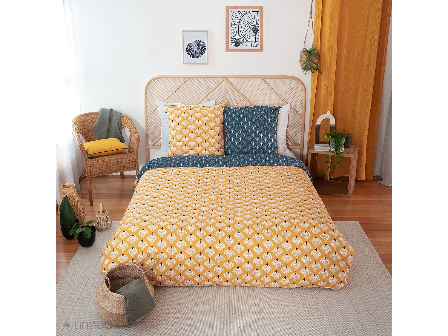 Parure de lit 240x220 cm microfibre PANIA jaune 3 pièces