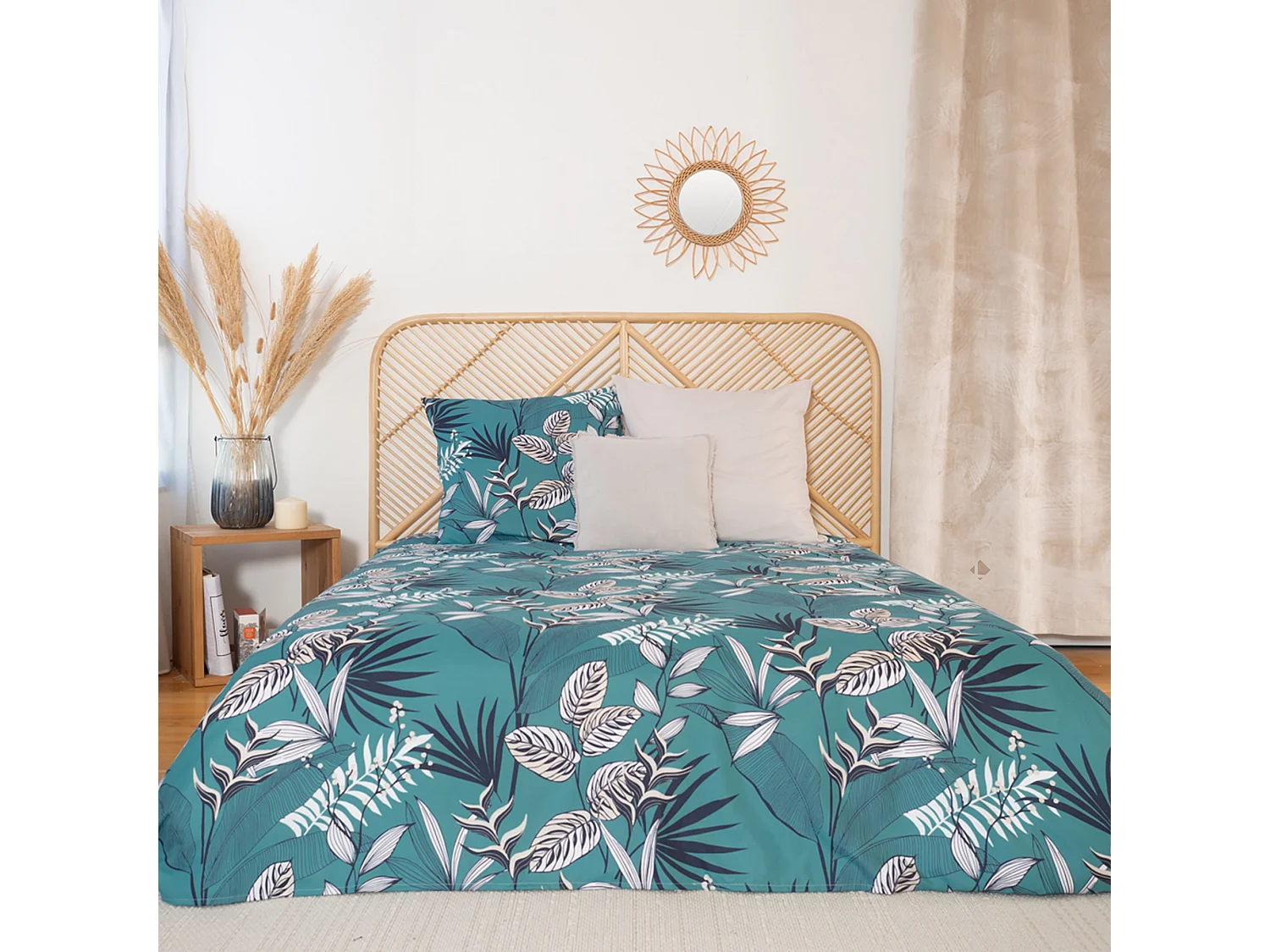 Parure de lit 260x240 cm Microfibre 50% recyclée GRACE Bleu 3 pièces