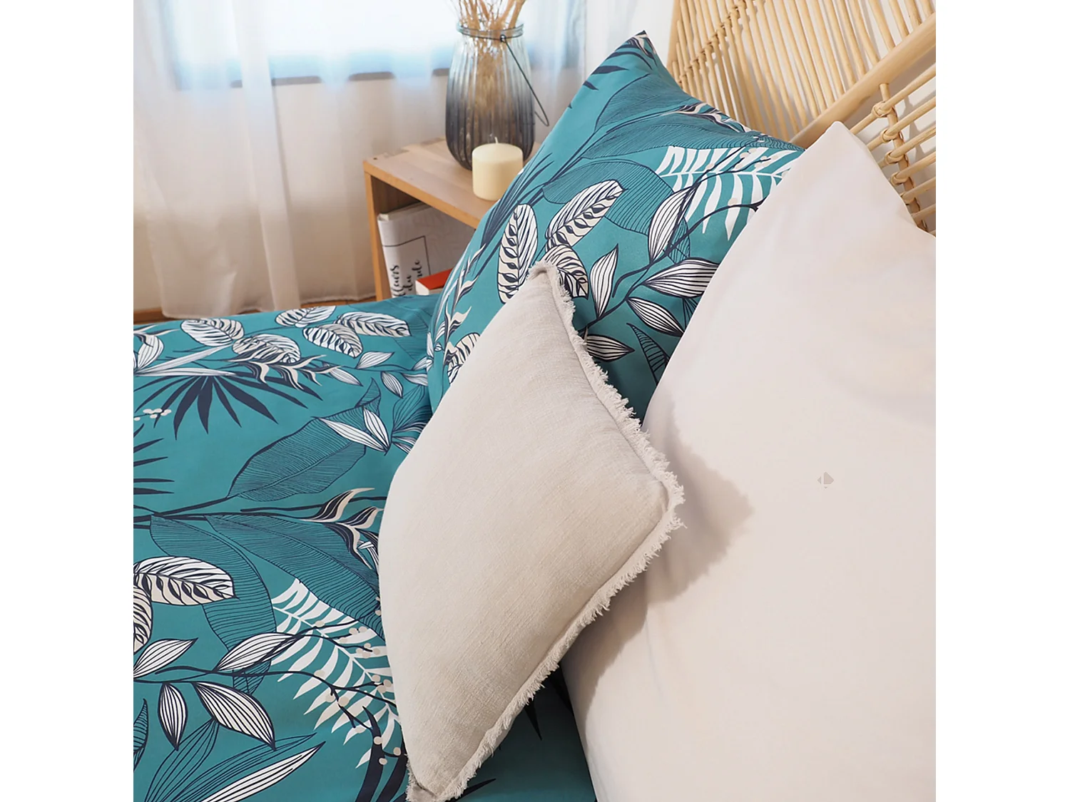 Parure de lit 260x240 cm Microfibre 50% recyclée GRACE Bleu 3 pièces