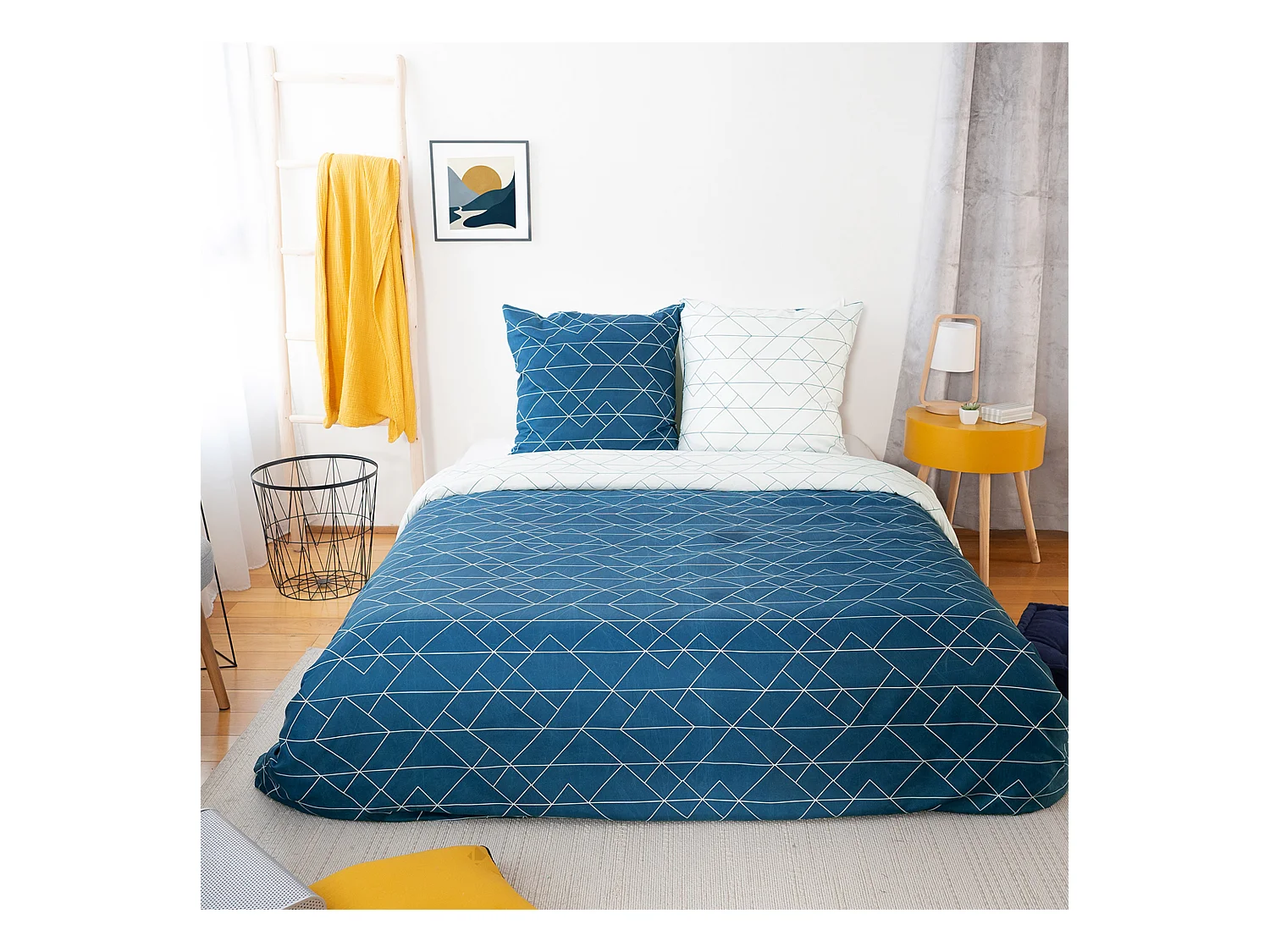 Parure de lit 240x220 cm microfibre LIST bleu 3 pièces