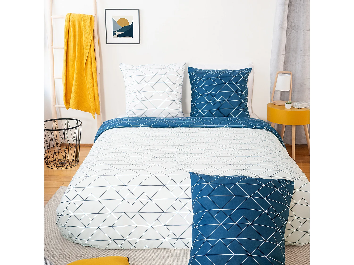 Parure de lit 240x220 cm microfibre LIST bleu 3 pièces