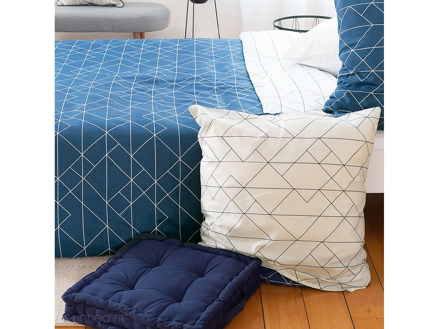 Parure de lit 240x220 cm microfibre LIST bleu 3 pièces