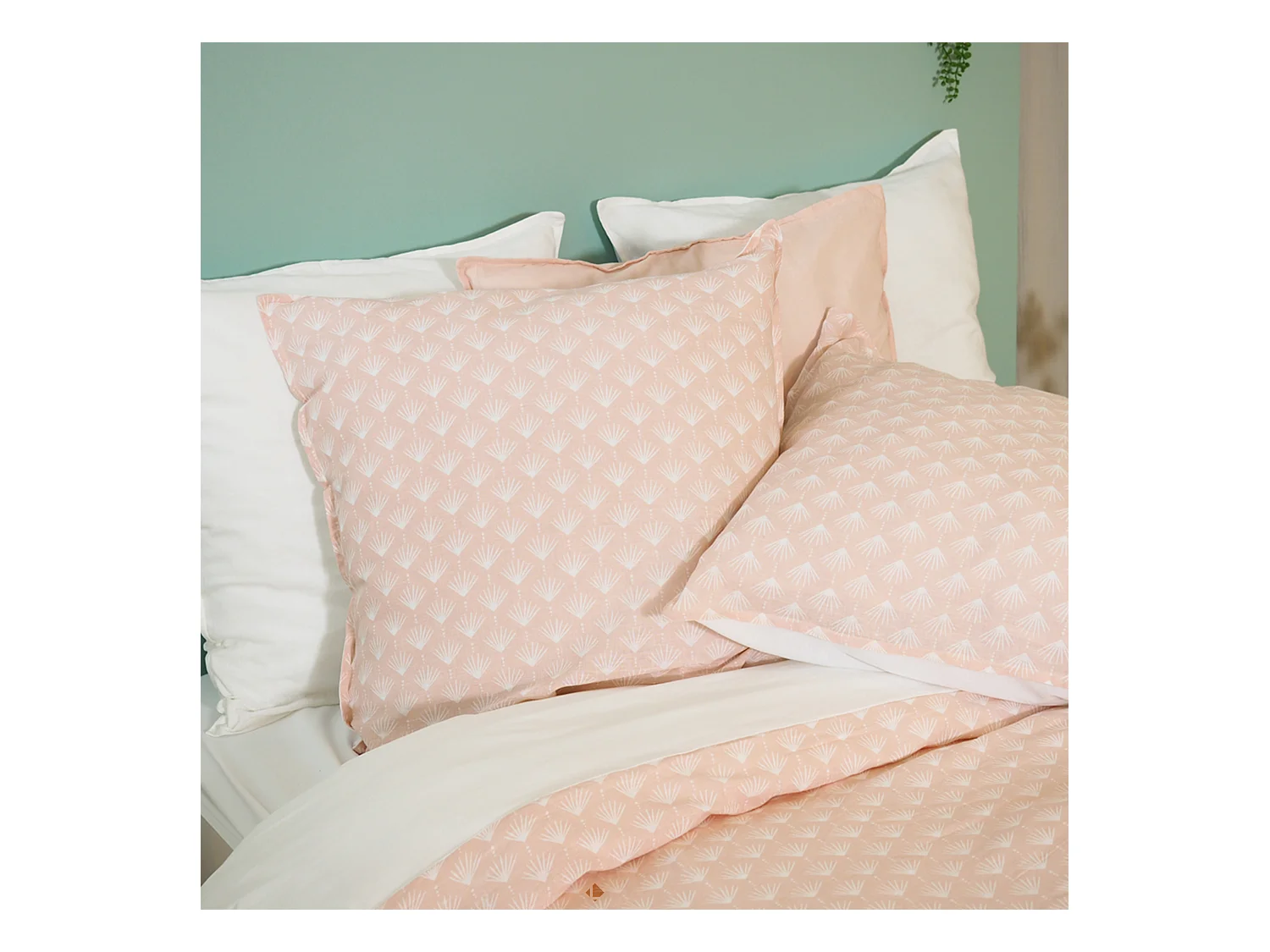 Parure de lit 240x220 cm Coton et Lin lavé EVI Rose 3 pièces