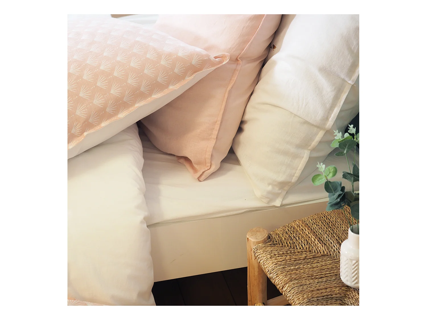 Parure de lit 240x220 cm Coton et Lin lavé EVI Rose 3 pièces